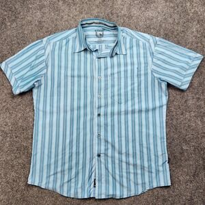 Kuhl‎ Eluxur Shirt Mens Large Blue Stripe Short Sleeve Button Up Outdoor Hiking